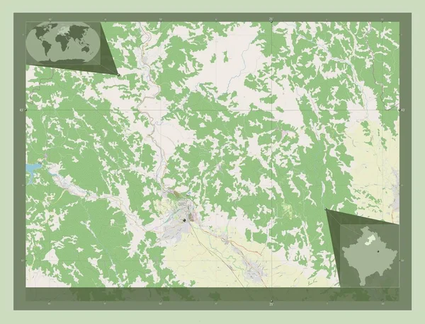 米特罗维茨 科索沃市 开放街道地图 角辅助位置图 — 图库照片