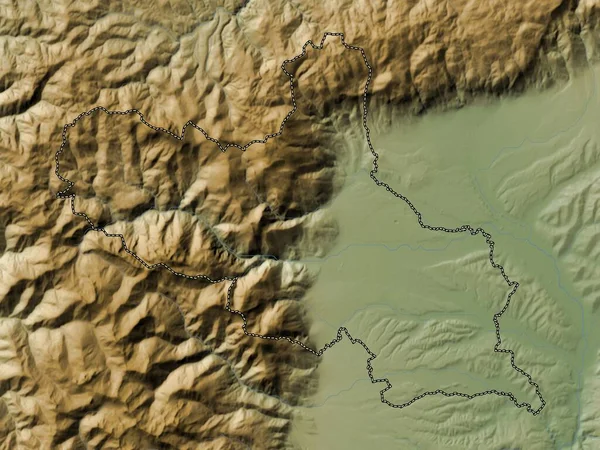 Peja Kosovos Kommun Färgad Höjdkarta Med Sjöar Och Floder — Stockfoto