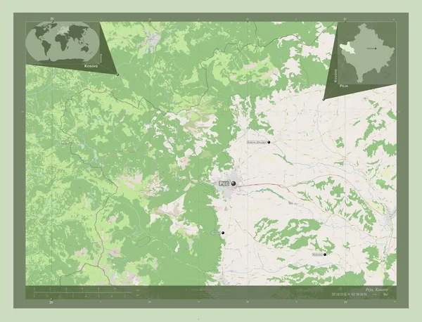 Peja Município Kosovo Abrir Mapa Rua Locais Nomes Das Principais — Fotografia de Stock