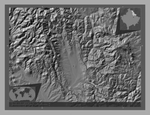 Podujeva Gmina Kosowa Dwupoziomowa Mapa Jeziorami Rzekami Pomocnicze Mapy Położenia — Zdjęcie stockowe