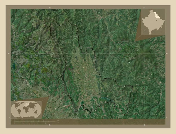 コソボの自治体であるポドゥジェヴァ 高解像度衛星地図 コーナー補助位置図 — ストック写真