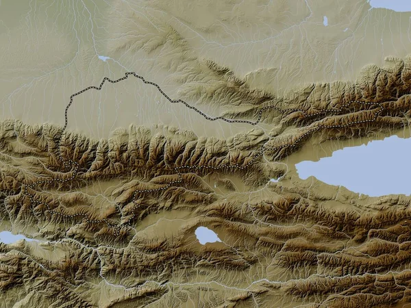 Chuy Provincia Kirguistán Mapa Elevación Coloreado Estilo Wiki Con Lagos — Foto de Stock