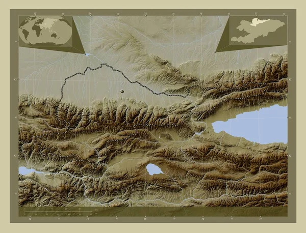 Chuy Prowincja Kirgistan Mapa Wzniesień Kolorowa Stylu Wiki Jeziorami Rzekami — Zdjęcie stockowe