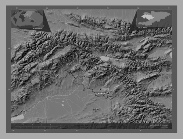 Jalal Abad Província Quirguizistão Bilevel Mapa Elevação Com Lagos Rios — Fotografia de Stock