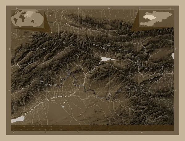 Jalal Abad Prowincja Kirgistan Mapa Elewacji Kolorowe Sepia Dźwięki Jeziorami — Zdjęcie stockowe