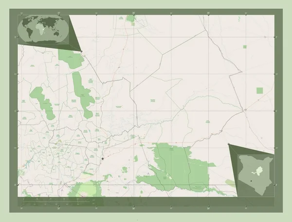 Isiolo Contea Del Kenya Mappa Stradale Aperta Località Delle Principali — Foto Stock