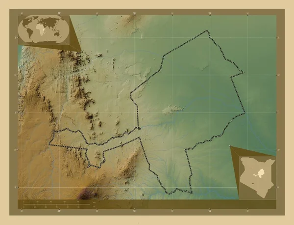 Isiolo Condado Quénia Mapa Elevação Colorido Com Lagos Rios Locais — Fotografia de Stock