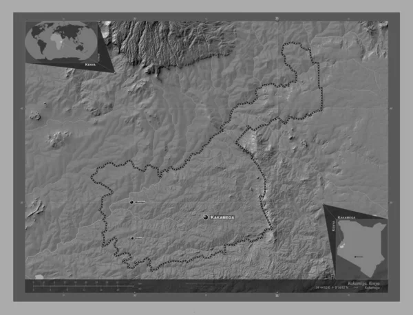 Какамега Округ Кения Карта Рельефа Билевела Озерами Реками Места Названия — стоковое фото