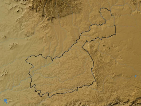 Kakamega, Kenya ilçesi. Gölleri ve nehirleri olan renkli yükseklik haritası