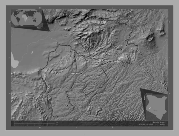 Kericho Okres Kenya Mapa Nadmořské Výšky Jezery Řekami Umístění Názvy — Stock fotografie