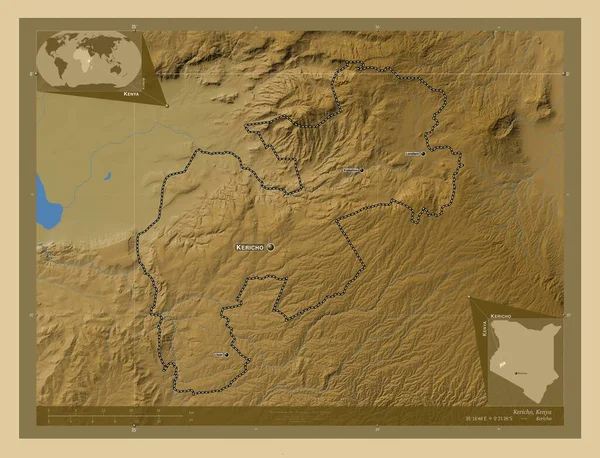Kericho Επαρχία Κένυα Χρωματιστός Υψομετρικός Χάρτης Λίμνες Και Ποτάμια Τοποθεσίες — Φωτογραφία Αρχείου
