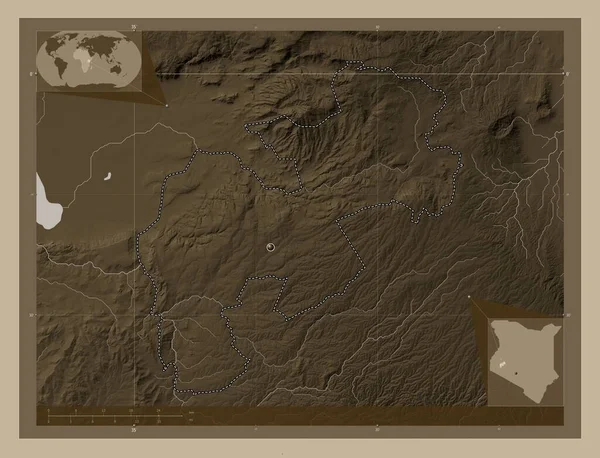 Kericho Okres Kenya Zdvihová Mapa Zbarvená Sépiovými Tóny Jezery Řekami — Stock fotografie