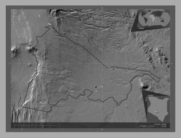 Kiambu Hrabstwo Kenia Dwupoziomowa Mapa Jeziorami Rzekami Lokalizacje Nazwy Głównych — Zdjęcie stockowe