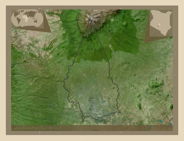 Kirinyaga 肯尼亚县 高分辨率卫星地图 该区域主要城市的所在地点 角辅助位置图 — 图库照片