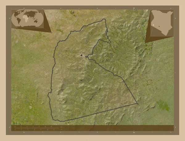 ケニアのキジ県 低解像度衛星地図 コーナー補助位置図 — ストック写真