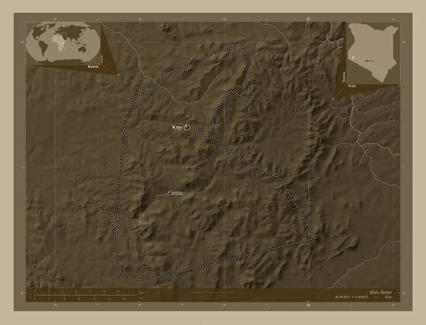 Kisii Kenya Megye Magassági Térkép Színes Szépia Tónusok Folyók Régió — Stock Fotó