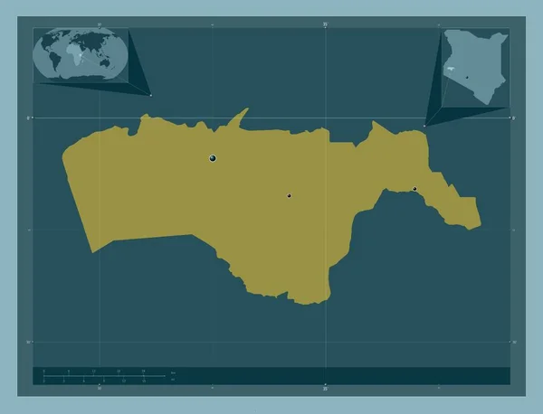 ケニアのキスム県 しっかりした色の形 地域の主要都市の場所 コーナー補助位置図 — ストック写真