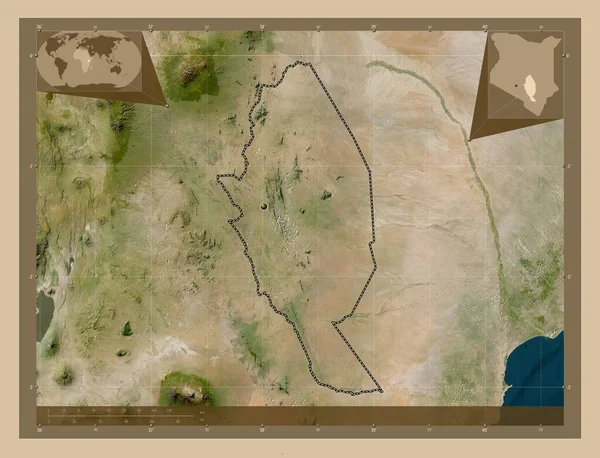 Kitui Kenya Ilçesi Düşük Çözünürlüklü Uydu Köşedeki Yedek Konum Haritaları — Stok fotoğraf