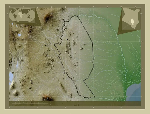 Kitui Condado Quénia Mapa Elevação Colorido Estilo Wiki Com Lagos — Fotografia de Stock