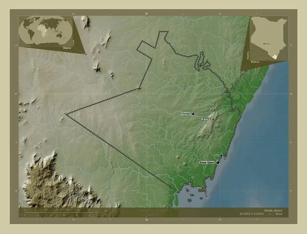 Kwale Contea Del Kenya Mappa Elevazione Colorata Stile Wiki Con — Foto Stock