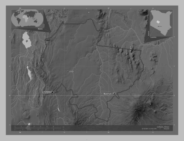 Laikipia Contea Del Kenya Mappa Elevazione Scala Grigi Con Laghi — Foto Stock