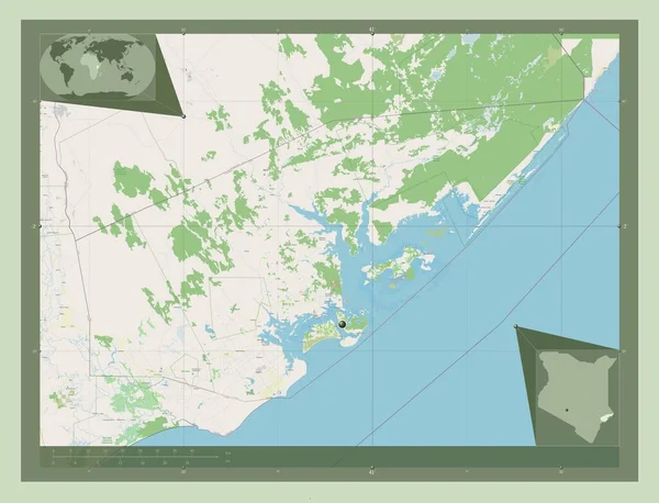 肯尼亚县 开放街道地图 角辅助位置图 — 图库照片