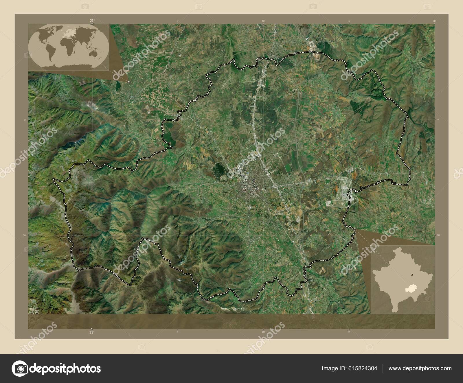 Феризай Муниципалитет Косово Спутниковая Карта Высокого Разрешения.