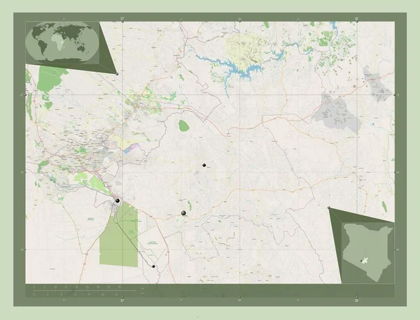 Machakos 肯尼亚县 开放街道地图 该区域主要城市的所在地点 角辅助位置图 — 图库照片