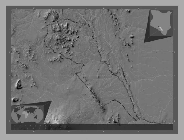 Makueni Hrabstwo Kenia Dwupoziomowa Mapa Jeziorami Rzekami Pomocnicze Mapy Położenia — Zdjęcie stockowe