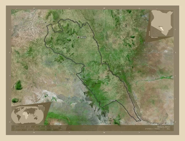 Makueni Condado Kenia Mapa Satelital Alta Resolución Ubicaciones Nombres Las — Foto de Stock