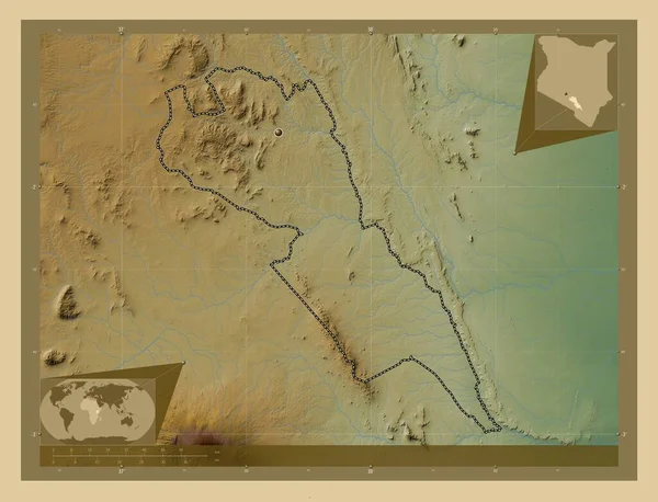 Makueni Hrabstwo Kenia Kolorowa Mapa Wzniesień Jeziorami Rzekami Pomocnicze Mapy — Zdjęcie stockowe