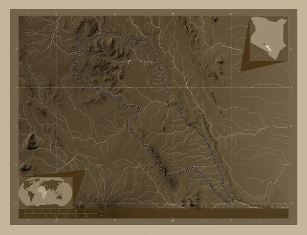 Makueni County Kenya Elevation Map Colored Sepia Tones Lakes Rivers — Stock Photo, Image