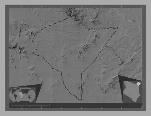 Мандера Графство Кенія Білевелівська Карта Висот Озерами Річками Розташування Великих — стокове фото