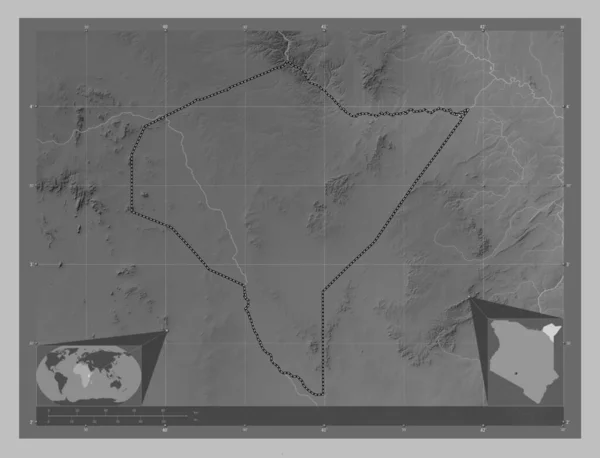 Мандера Округ Кения Карта Высот Оттенках Серого Озерами Реками Вспомогательные — стоковое фото