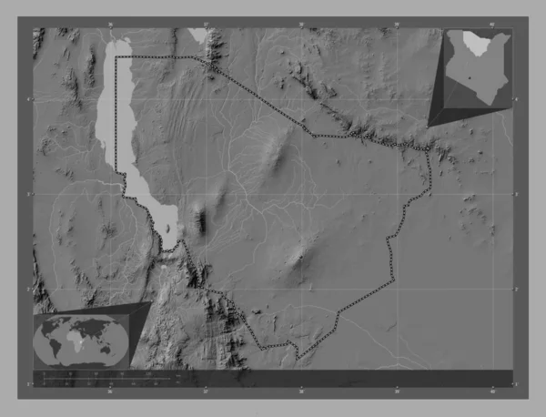 Marsabit County Kenya Bilevel Elevation Map Lakes Rivers Locations Major — Stock Photo, Image