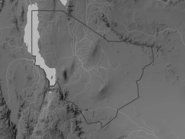 Marsabit Contea Del Kenya Mappa Elevazione Scala Grigi Con Laghi — Foto Stock