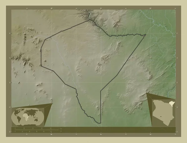 Mandera Condado Kenia Mapa Elevación Coloreado Estilo Wiki Con Lagos — Foto de Stock