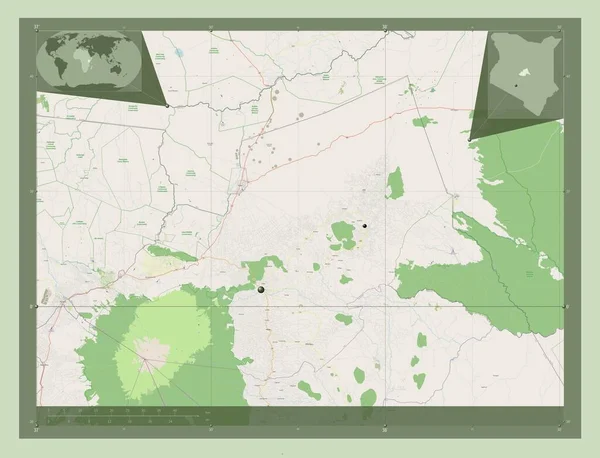 Meru Hrabstwo Kenii Otwórz Mapę Ulic Lokalizacje Dużych Miast Regionu — Zdjęcie stockowe