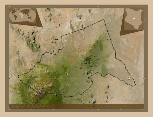 Meru Kenya Ilçesi Düşük Çözünürlüklü Uydu Köşedeki Yedek Konum Haritaları — Stok fotoğraf