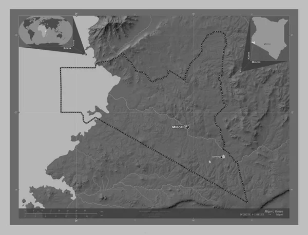 Migori Comté Kenya Carte Altitude Niveaux Gris Avec Lacs Rivières — Photo