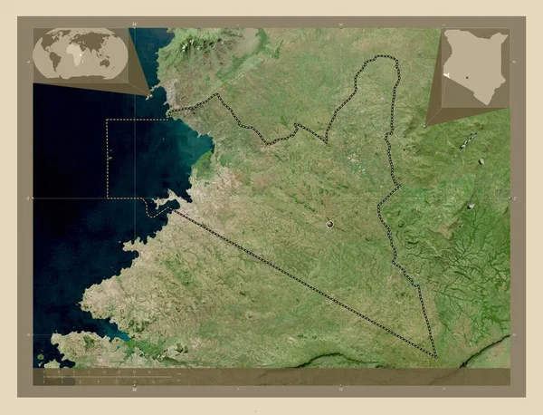 Migori 肯尼亚县 高分辨率卫星地图 角辅助位置图 — 图库照片