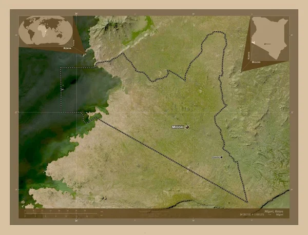 Migori County Kenya Low Resolution Satellite Map Locations Names Major — Stock Photo, Image