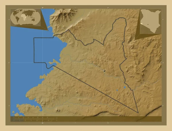 Мигори Округ Кения Цветная Карта Высоты Озерами Реками Вспомогательные Карты — стоковое фото