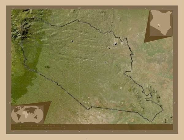 Murang 肯尼亚县 低分辨率卫星地图 该区域主要城市的所在地点 角辅助位置图 — 图库照片