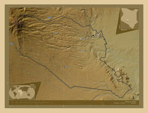 Murang Επαρχία Της Κένυα Χρωματιστός Υψομετρικός Χάρτης Λίμνες Και Ποτάμια — Φωτογραφία Αρχείου