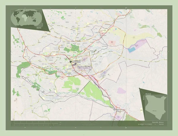 Найробі Графство Кенія Відкрита Карта Вулиць Місця Розташування Назви Великих — стокове фото