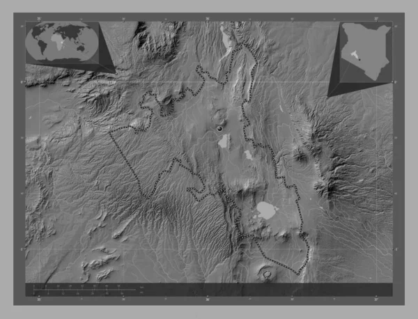 Nakuru Kenya Megye Kétszintes Domborzati Térkép Tavakkal Folyókkal Saroktérképek Kiegészítő — Stock Fotó