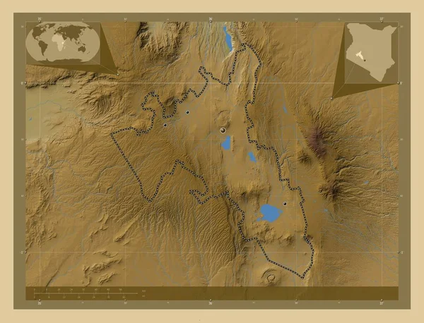 Накуру Округ Кения Цветная Карта Высоты Озерами Реками Места Расположения — стоковое фото