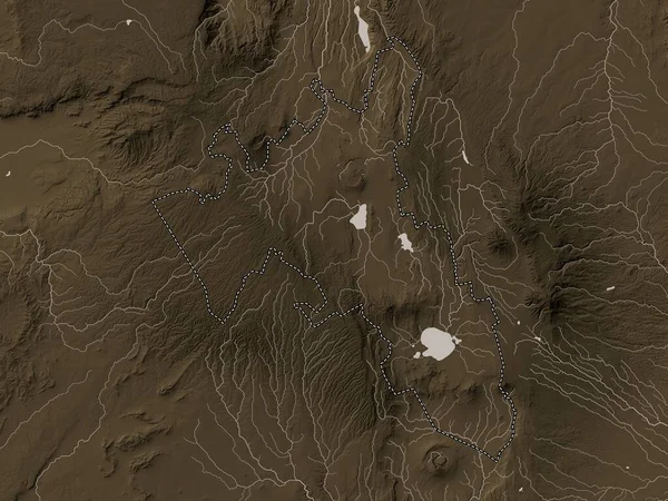 Накуру Округ Кения Карта Высот Окрашенная Сепиевые Тона Озерами Реками — стоковое фото