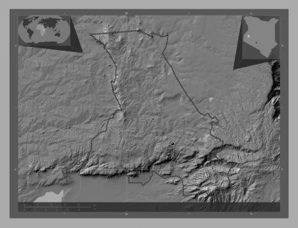 Nandi County Kenya Bilevel Elevation Map Lakes Rivers Locations Major — Stock Photo, Image